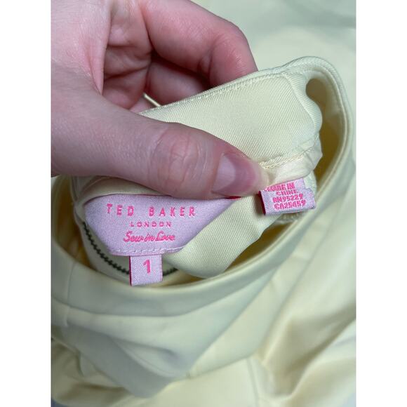 TED BAKER Nistee Skater Dress Cap Sleeve High Neck Pleat Lemon Women's 1 US4 - Picture 11 of 13